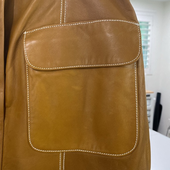 Linda Allard Ellen Tracy cognac brown lamb leather pencil skirt w patch pockets - Picture 3 of 13